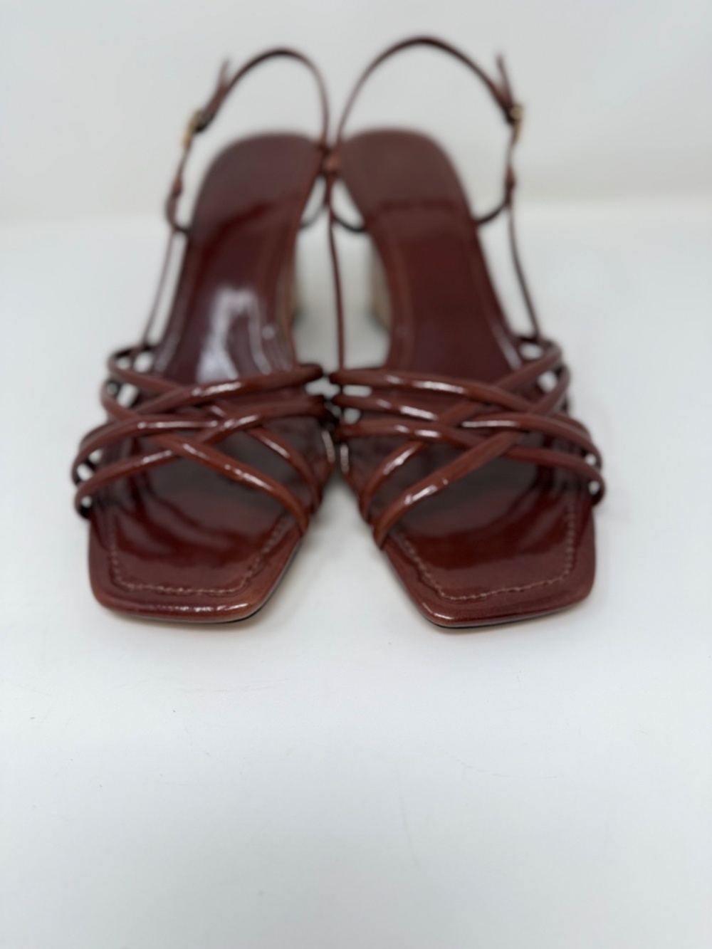 New Tory Burch Multi Strap Wedge Sandal Russet Brown Sz US 9.5 - Picture 8 of 13
